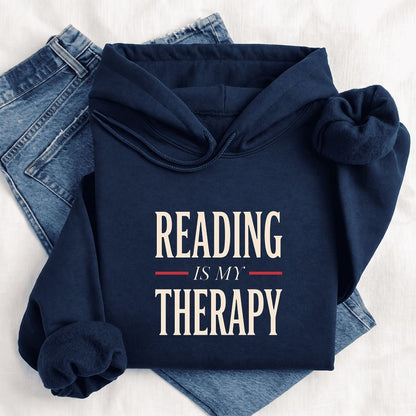 Reading Is My Therapy Softstyle Hoodie | Book Lover Gift Navy