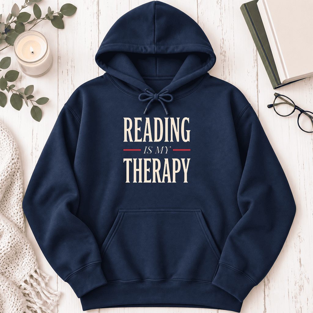 Reading Is My Therapy Softstyle Hoodie | Book Lover Gift Navy