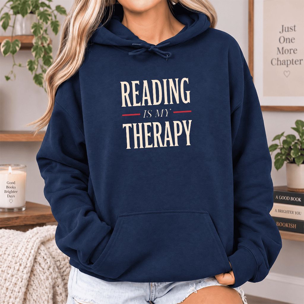 Reading Is My Therapy Softstyle Hoodie | Book Lover Gift Navy