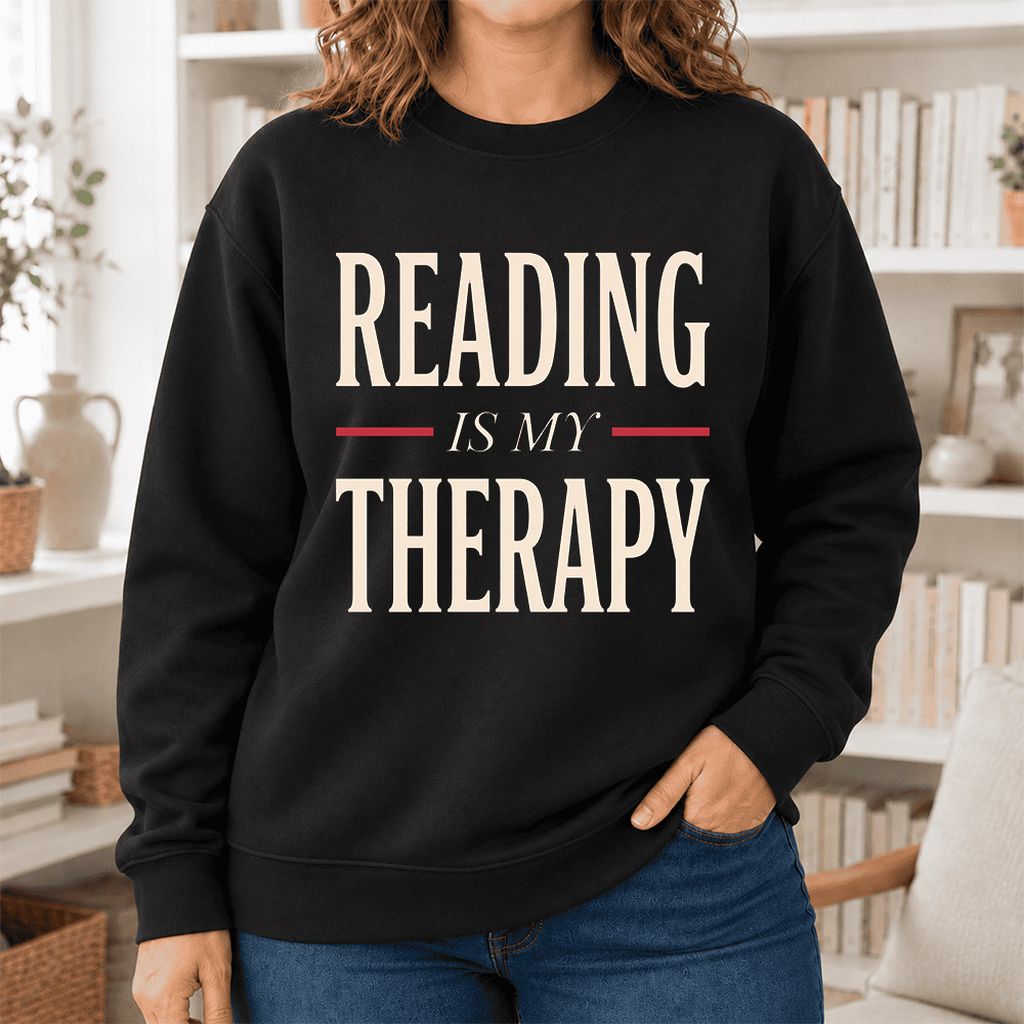 Reading Is My Therapy Softstyle Sweatshirt | Book Lover Gift Black