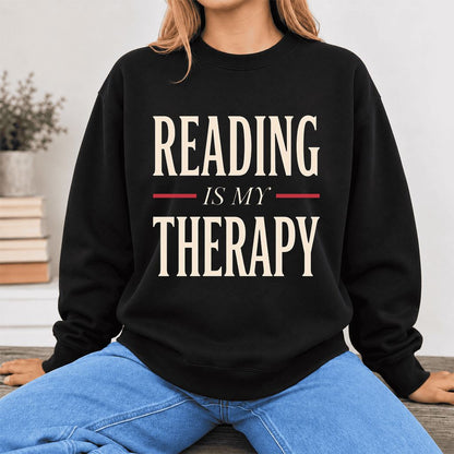 Reading Is My Therapy Softstyle Sweatshirt | Book Lover Gift Black