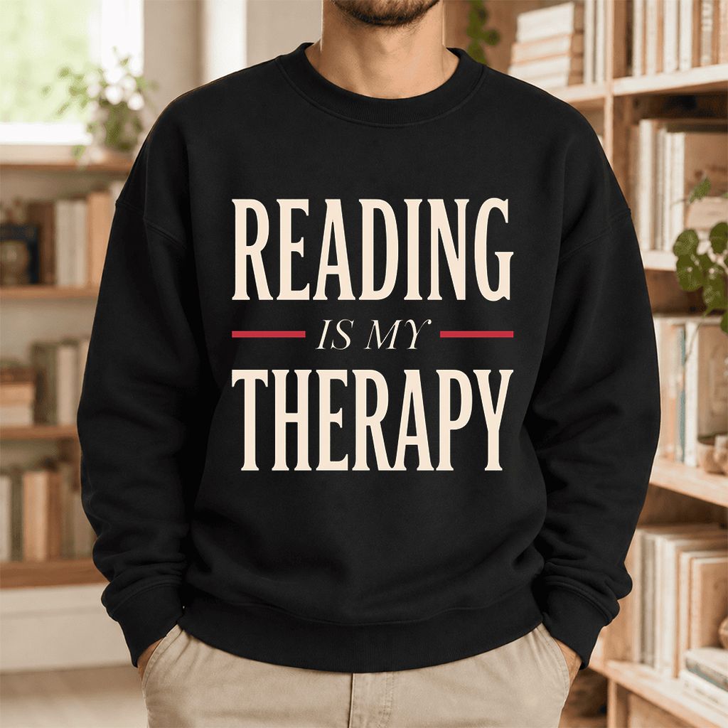 Reading Is My Therapy Softstyle Sweatshirt | Book Lover Gift Black