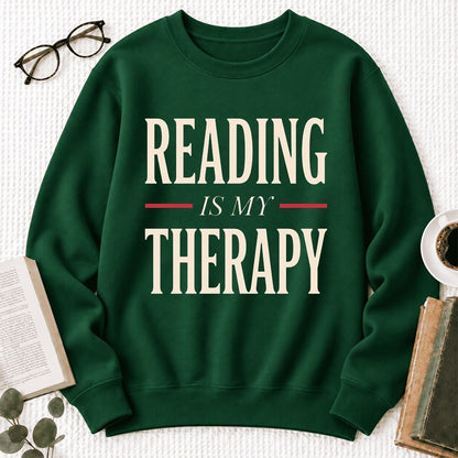 Reading Is My Therapy Softstyle Sweatshirt | Book Lover Gift Forest Green