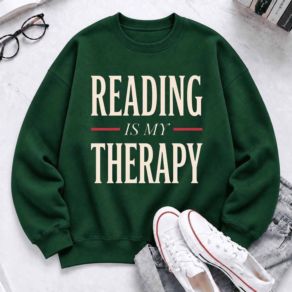Reading Is My Therapy Softstyle Sweatshirt | Book Lover Gift Forest Green