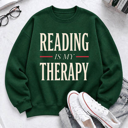 Reading Is My Therapy Softstyle Sweatshirt | Book Lover Gift Forest Green