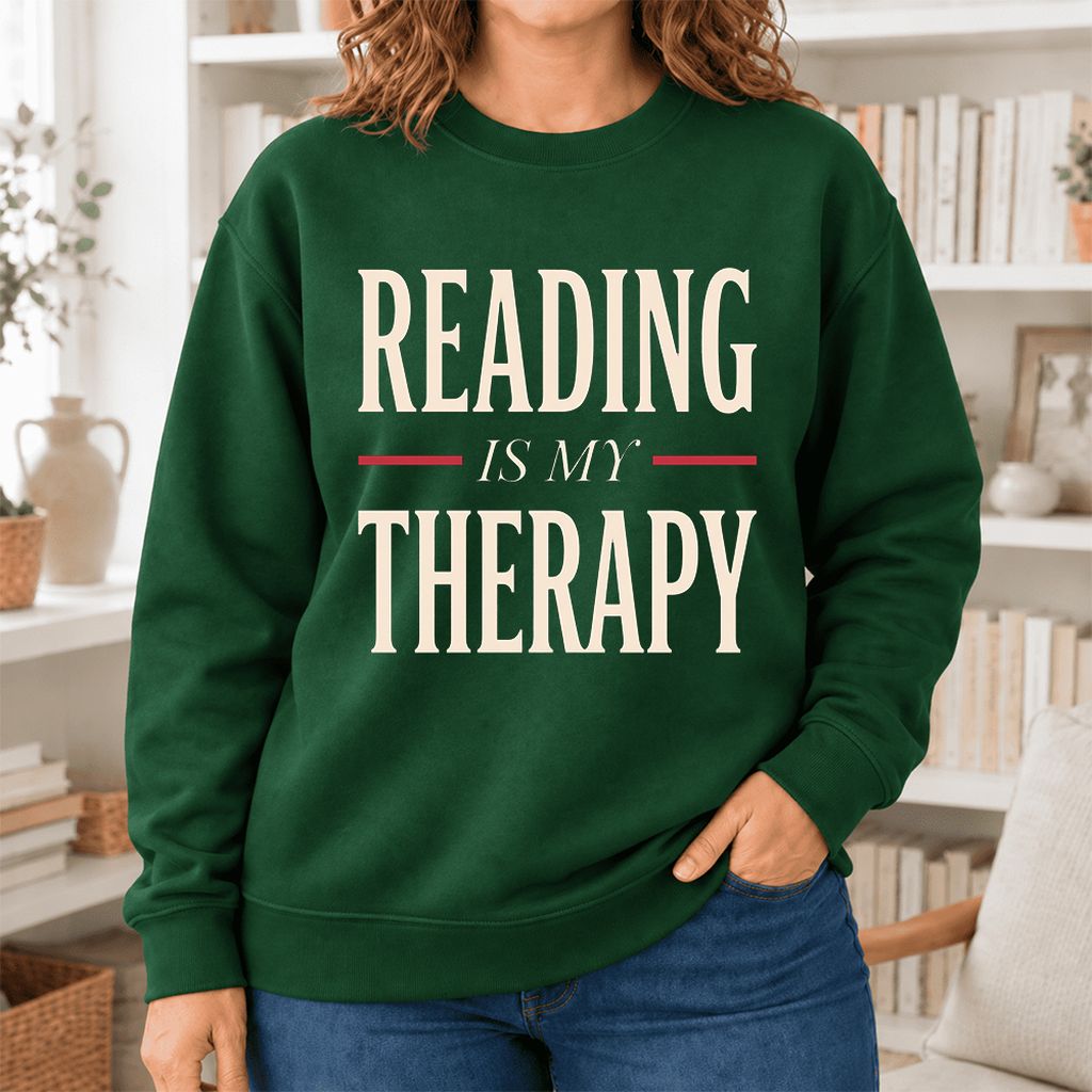 Reading Is My Therapy Softstyle Sweatshirt | Book Lover Gift Forest Green