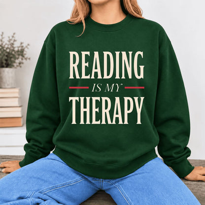 Reading Is My Therapy Softstyle Sweatshirt | Book Lover Gift Forest Green