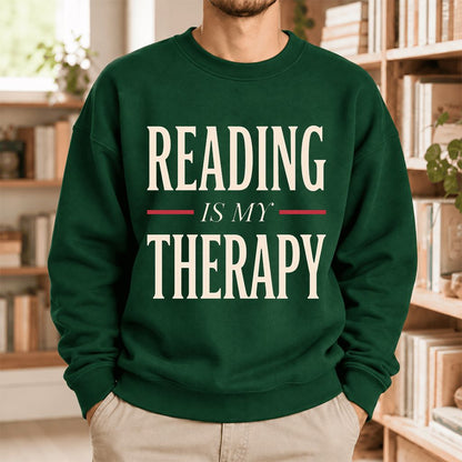 Reading Is My Therapy Softstyle Sweatshirt | Book Lover Gift Forest Green