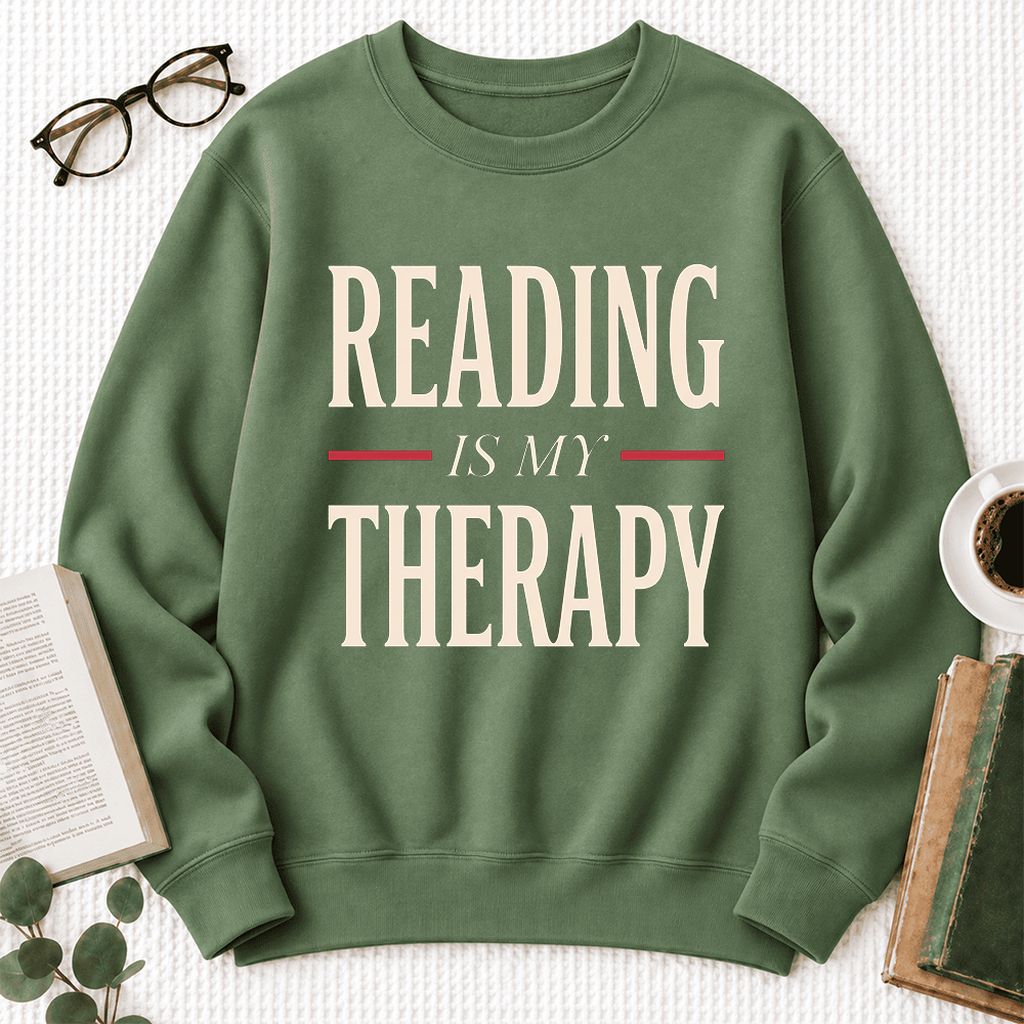 Reading Is My Therapy Softstyle Sweatshirt | Book Lover Gift Military Green