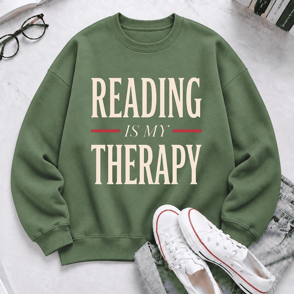 Reading Is My Therapy Softstyle Sweatshirt | Book Lover Gift Military Green
