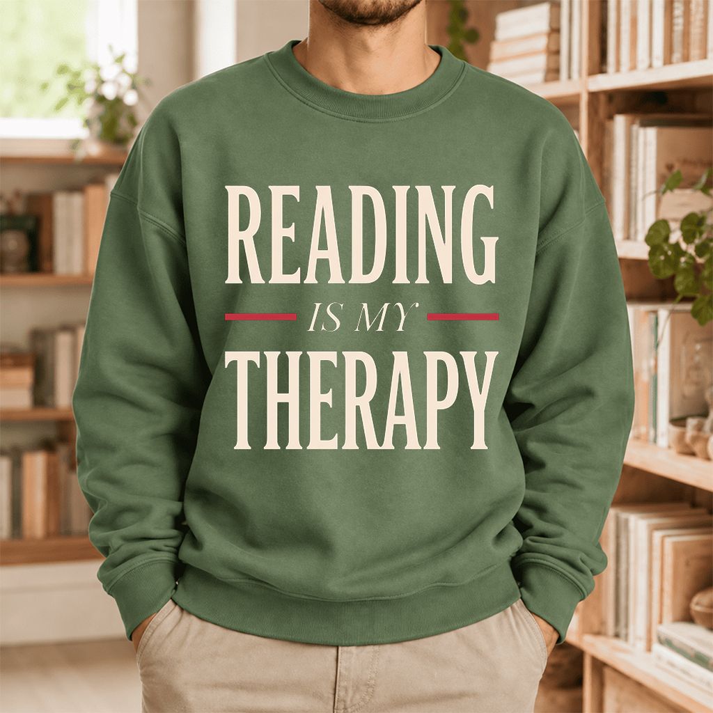 Reading Is My Therapy Softstyle Sweatshirt | Book Lover Gift Military Green