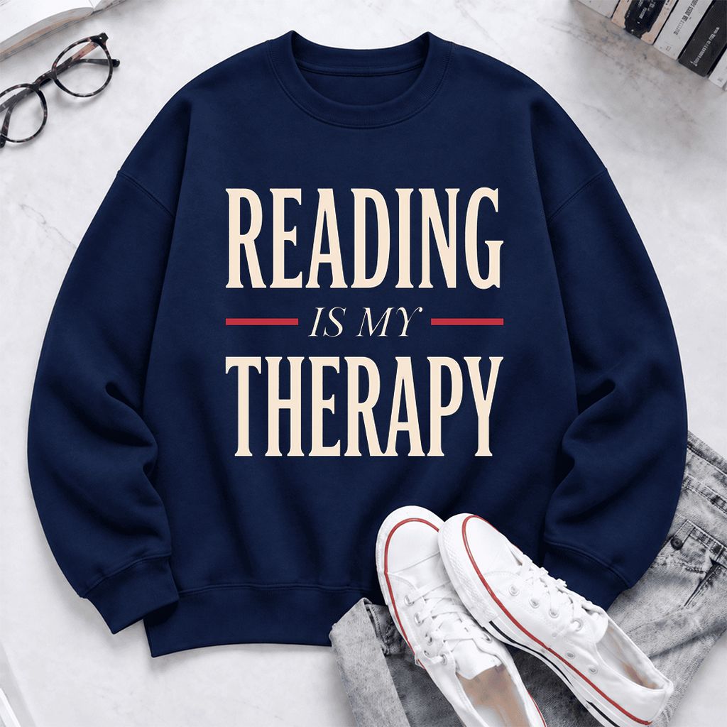 Reading Is My Therapy Softstyle Sweatshirt | Book Lover Gift Navy