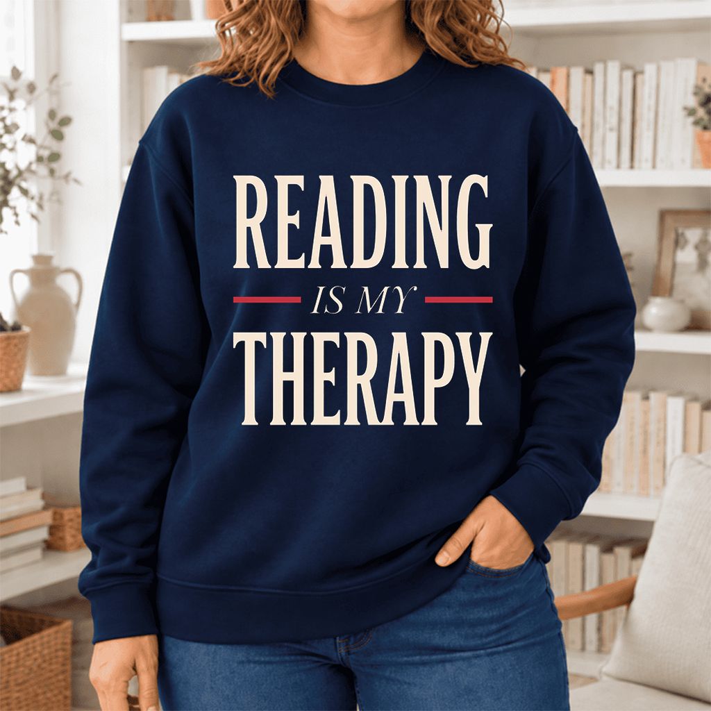 Reading Is My Therapy Softstyle Sweatshirt | Book Lover Gift Navy