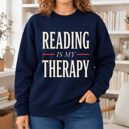 Reading Is My Therapy Softstyle Sweatshirt | Book Lover Gift Navy