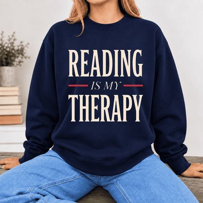Reading Is My Therapy Softstyle Sweatshirt | Book Lover Gift Navy