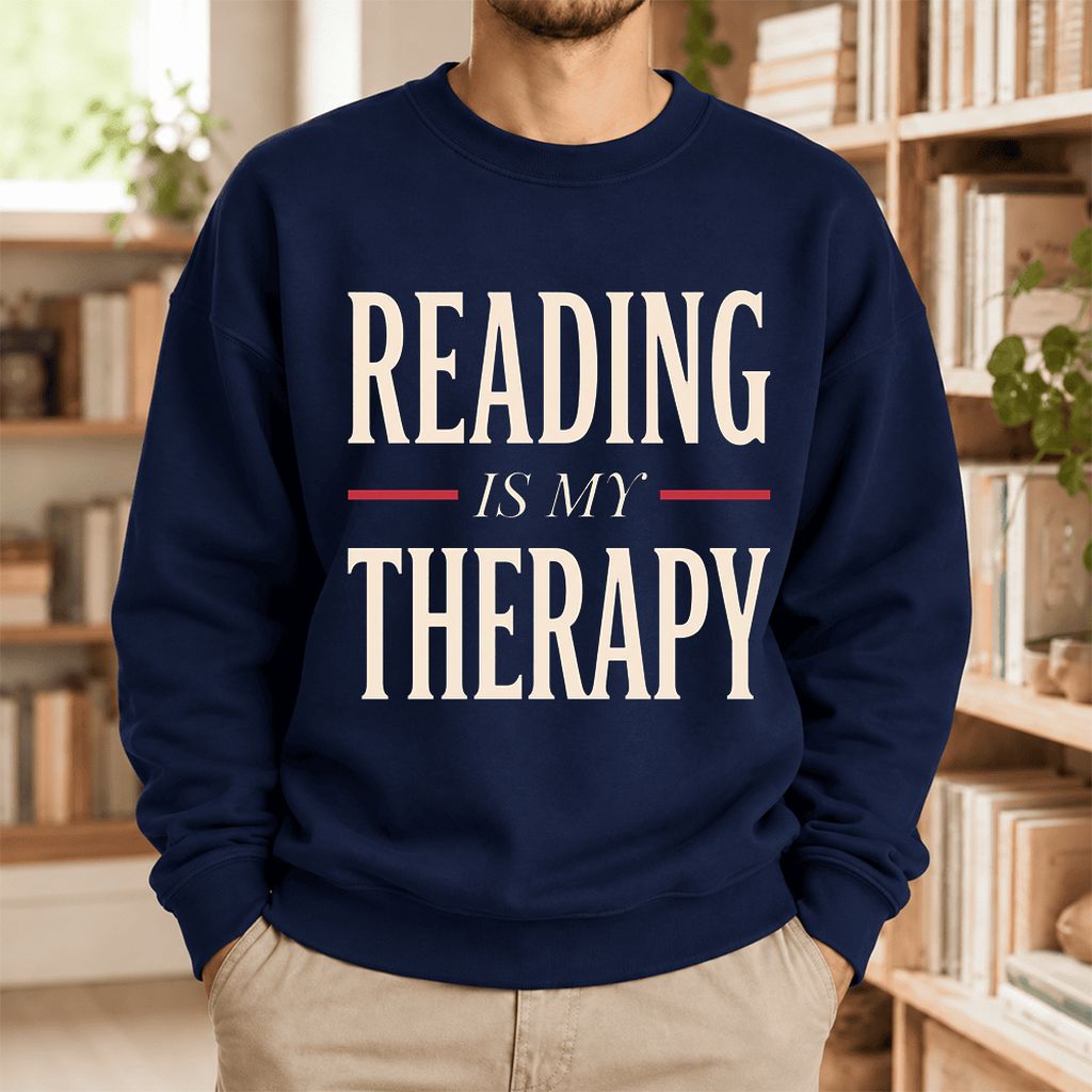 Reading Is My Therapy Softstyle Sweatshirt | Book Lover Gift Navy