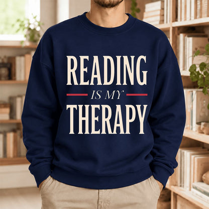 Reading Is My Therapy Softstyle Sweatshirt | Book Lover Gift Navy