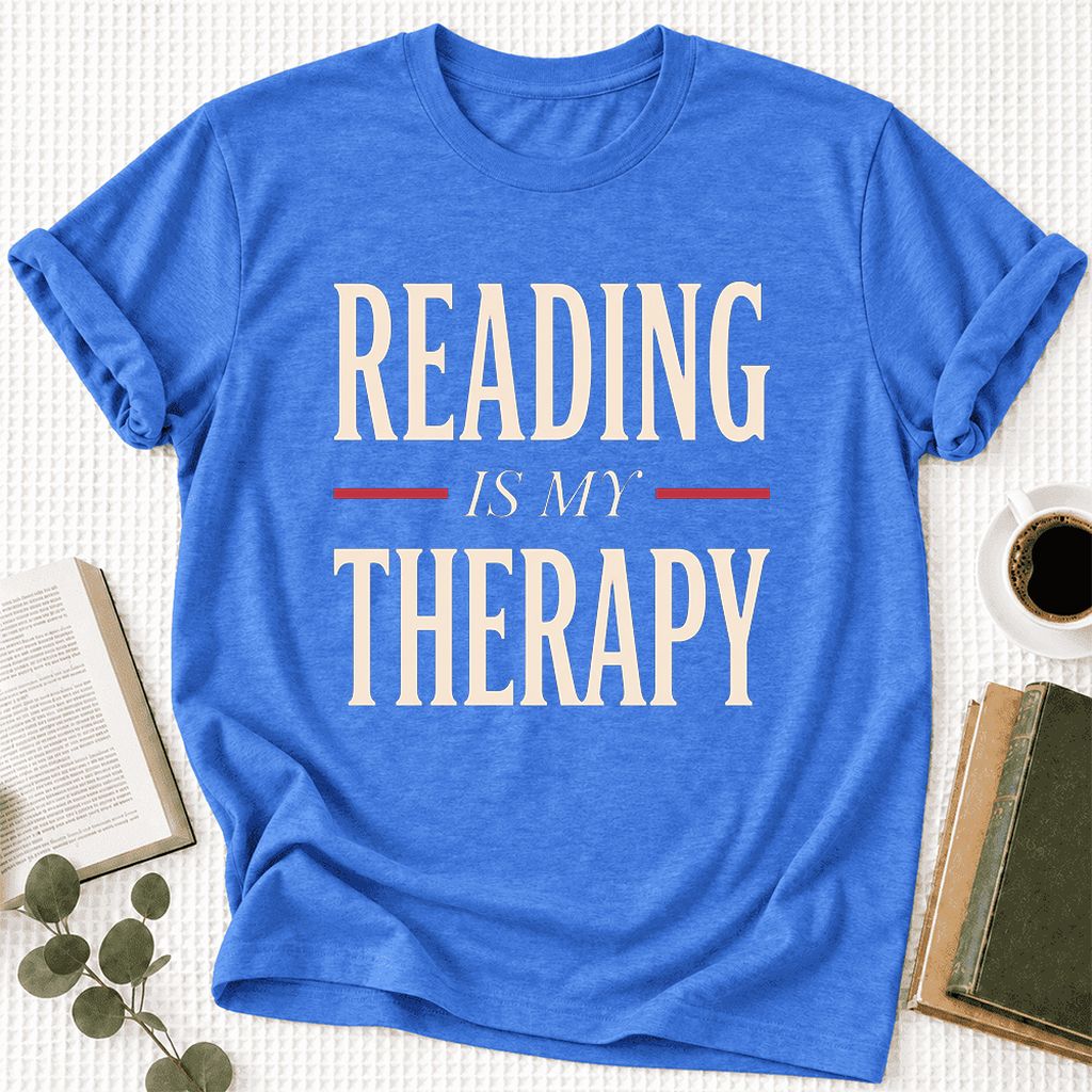 Reading Is My Therapy Ultra-Soft Cotton T-Shirt | Cozy Book Lover Gift Heather True Royal