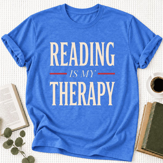 Reading Is My Therapy Ultra-Soft Cotton T-Shirt | Cozy Book Lover Gift Heather True Royal