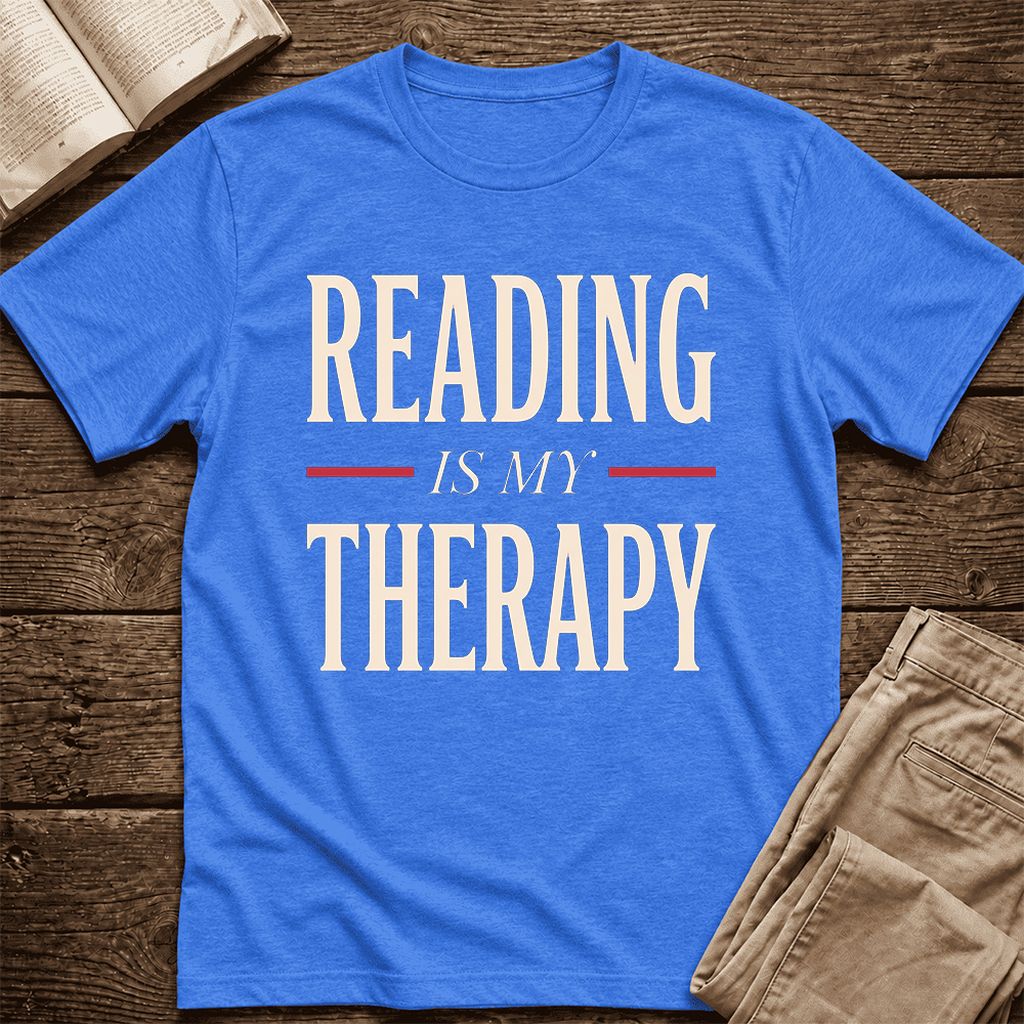 Reading Is My Therapy Ultra-Soft Cotton T-Shirt | Cozy Book Lover Gift Heather True Royal