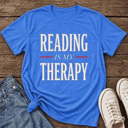 Reading Is My Therapy Ultra-Soft Cotton T-Shirt | Cozy Book Lover Gift Heather True Royal