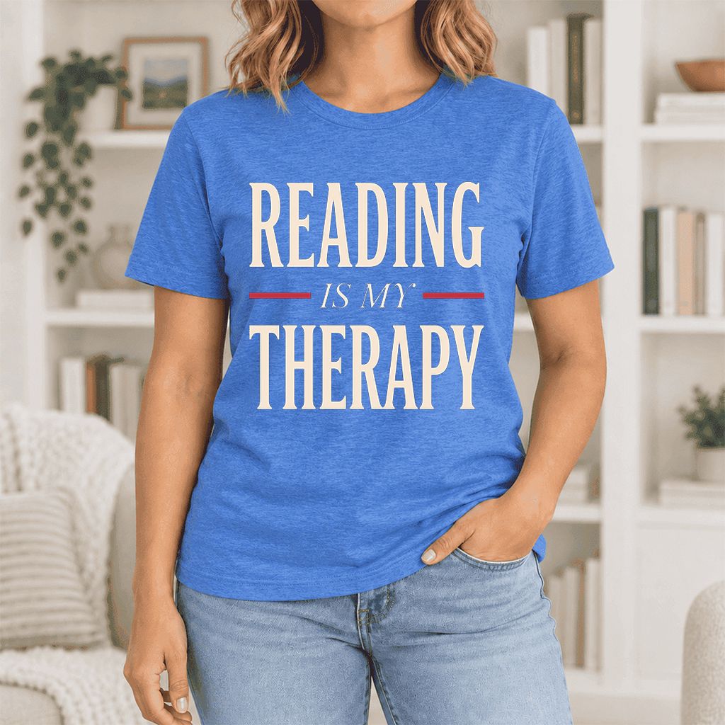 Reading Is My Therapy Ultra-Soft Cotton T-Shirt | Cozy Book Lover Gift Heather True Royal