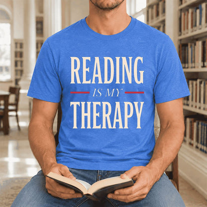 Reading Is My Therapy Ultra-Soft Cotton T-Shirt | Cozy Book Lover Gift Heather True Royal