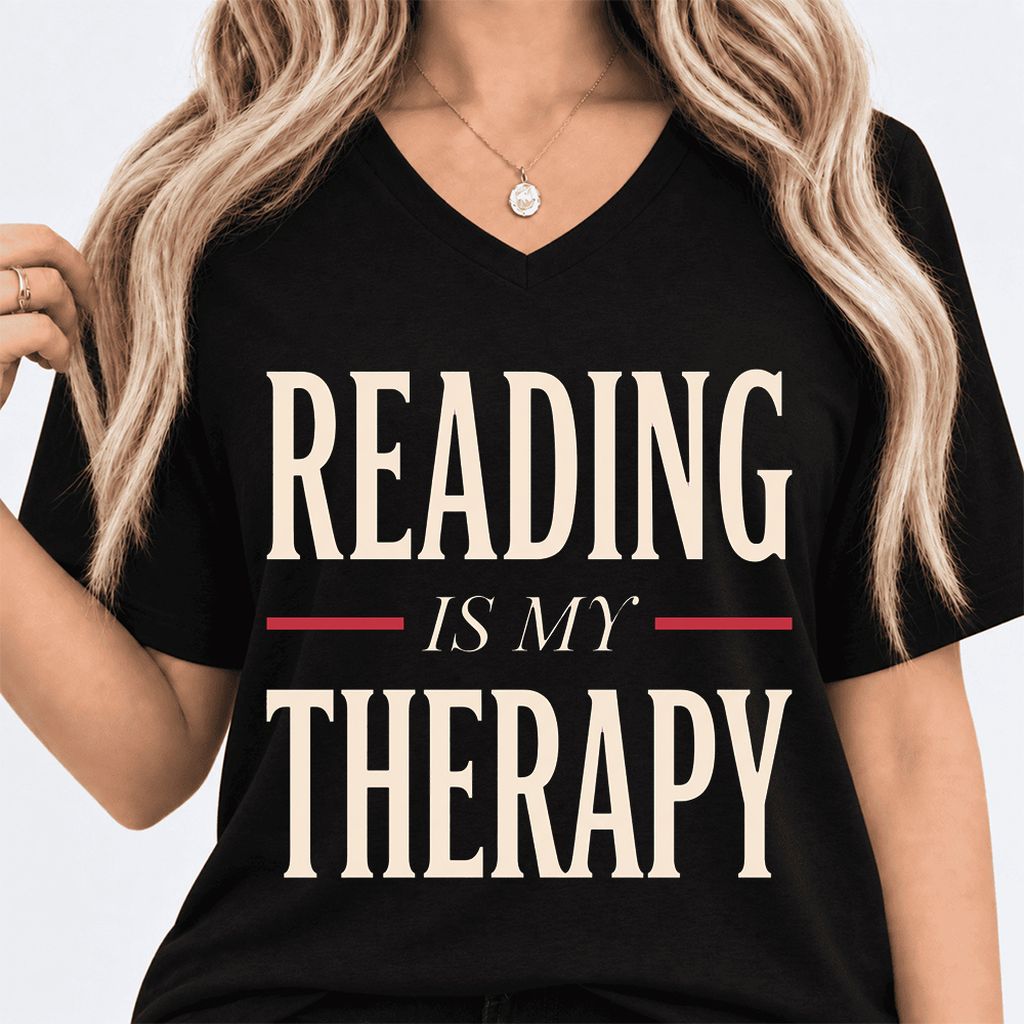 Reading Is My Therapy Ultra-Soft V-Neck | Cozy Book Lover Gift Black