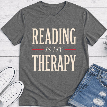 Reading Is My Therapy Ultra-Soft V-Neck | Cozy Book Lover Gift Deep Heather