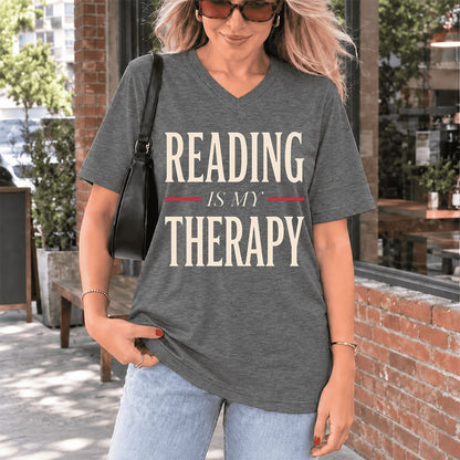Reading Is My Therapy Ultra-Soft V-Neck | Cozy Book Lover Gift Deep Heather