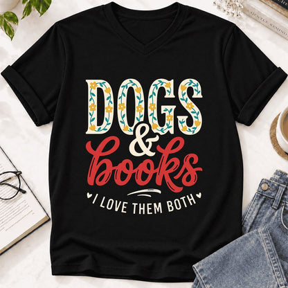 Dogs & Books I Love Them Both Ultra-Soft V-Neck | Dog Mom Reader Gift Black