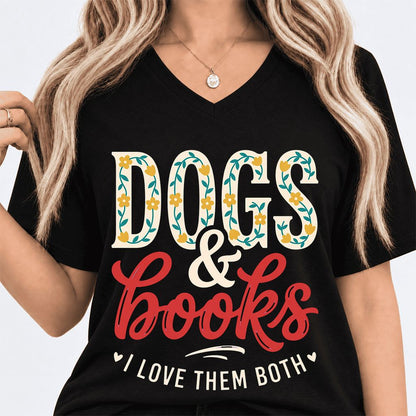 Dogs & Books I Love Them Both Ultra-Soft V-Neck | Dog Mom Reader Gift Black