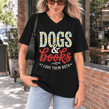 Dogs & Books I Love Them Both Ultra-Soft V-Neck | Dog Mom Reader Gift Black