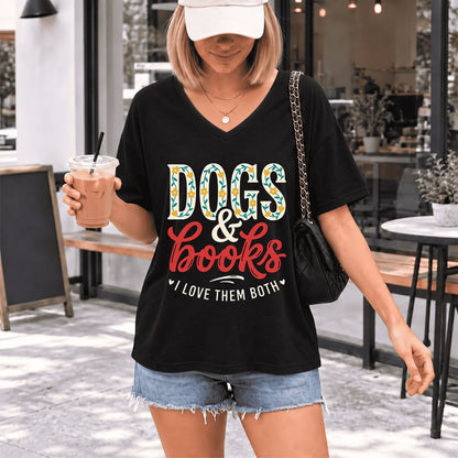 Dogs & Books I Love Them Both Ultra-Soft V-Neck | Dog Mom Reader Gift Black