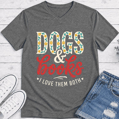 Dogs & Books I Love Them Both Ultra-Soft V-Neck | Dog Mom Reader Gift Deep Heather