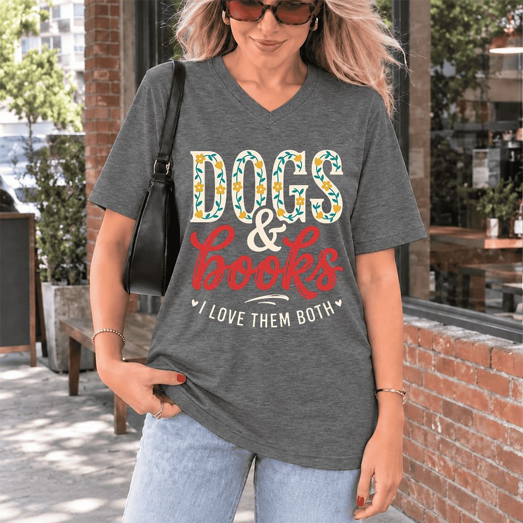 Dogs & Books I Love Them Both Ultra-Soft V-Neck | Dog Mom Reader Gift Deep Heather