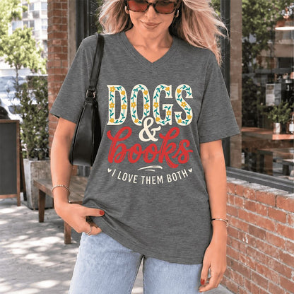 Dogs & Books I Love Them Both Ultra-Soft V-Neck | Dog Mom Reader Gift Deep Heather