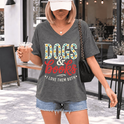 Dogs & Books I Love Them Both Ultra-Soft V-Neck | Dog Mom Reader Gift Deep Heather