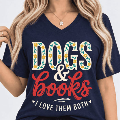 Dogs & Books I Love Them Both Ultra-Soft V-Neck | Dog Mom Reader Gift Navy