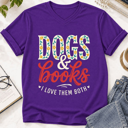 Dogs & Books I Love Them Both Ultra-Soft V-Neck | Dog Mom Reader Gift Team Purple