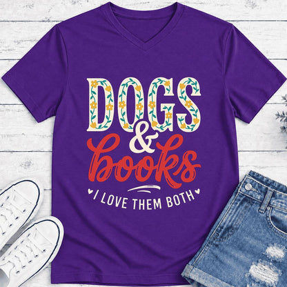 Dogs & Books I Love Them Both Ultra-Soft V-Neck | Dog Mom Reader Gift Team Purple