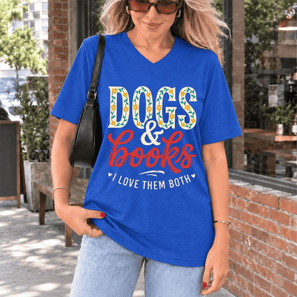 Dogs & Books I Love Them Both Ultra-Soft V-Neck | Dog Mom Reader Gift True Royal