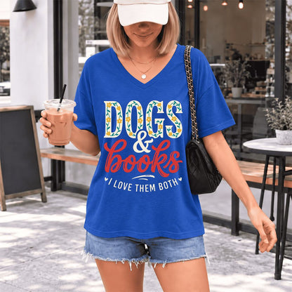 Dogs & Books I Love Them Both Ultra-Soft V-Neck | Dog Mom Reader Gift True Royal