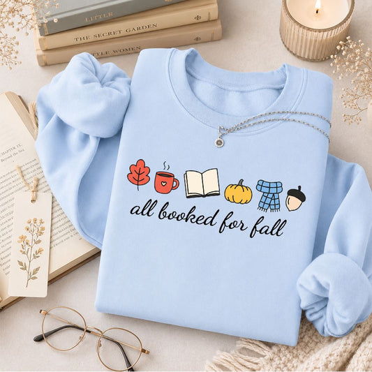 All Booked For Fall Crewneck Sweatshirt | Cozy Book Lover Gift Light Blue