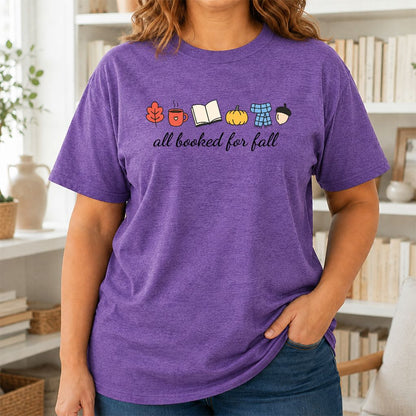 All Booked For Fall Printed T-Shirt | Cozy Book Lover Gift Heather Purple