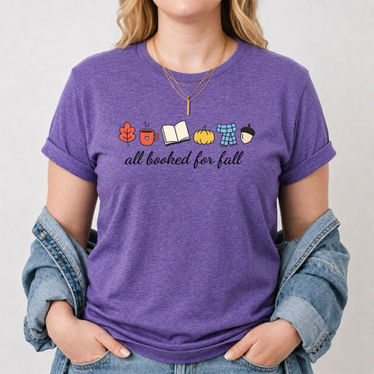 All Booked For Fall Printed T-Shirt | Cozy Book Lover Gift Heather Purple