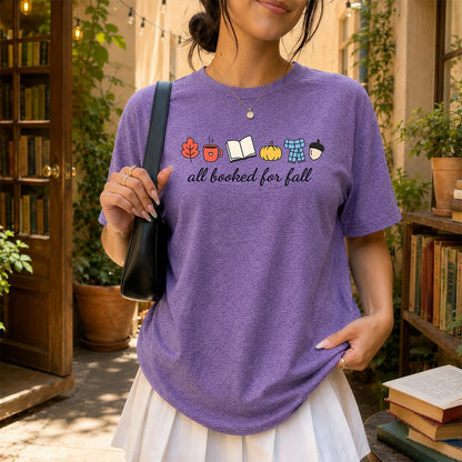 All Booked For Fall Printed T-Shirt | Cozy Book Lover Gift Heather Purple