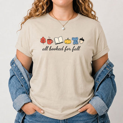 All Booked For Fall Printed T-Shirt | Cozy Book Lover Gift Sand