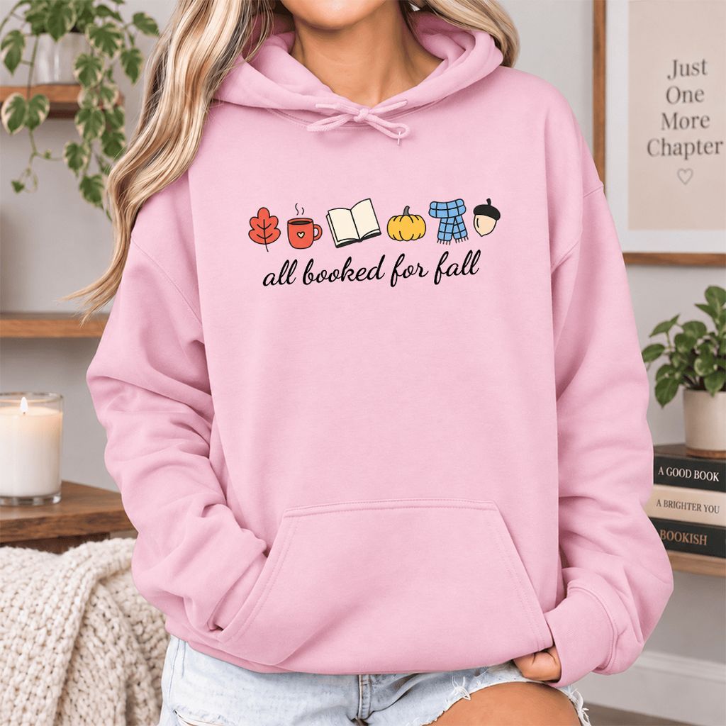 All Booked For Fall Softstyle Hoodie | Cozy Book Lover Gift Light Pink