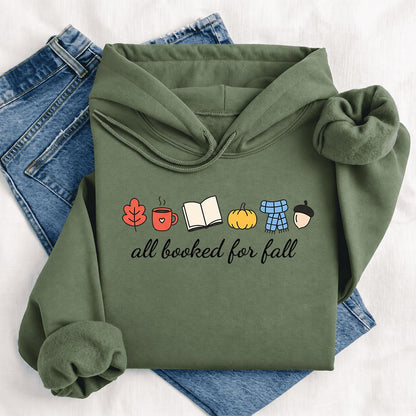 All Booked For Fall Softstyle Hoodie | Cozy Book Lover Gift Military Green